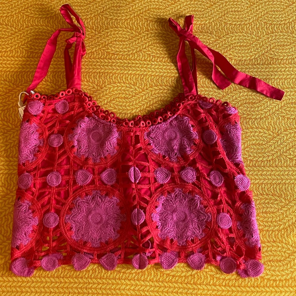 NWT Anthropologie Lace Embroidered Crop Top sz XL - Picture 3 of 7